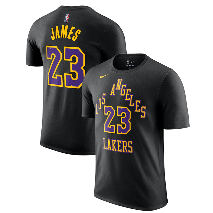 Men's Los Angeles Lakers #23 LeBron James Purple 2023/24 City Edition Name & Number T-Shirt